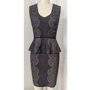 BCBGMAXAZRIA Black/Tan Paisley Knit Jacquard Peplum Top/Skirt Set Size S